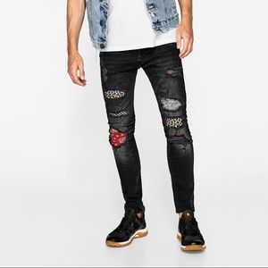 mens jeans with bandana patches
